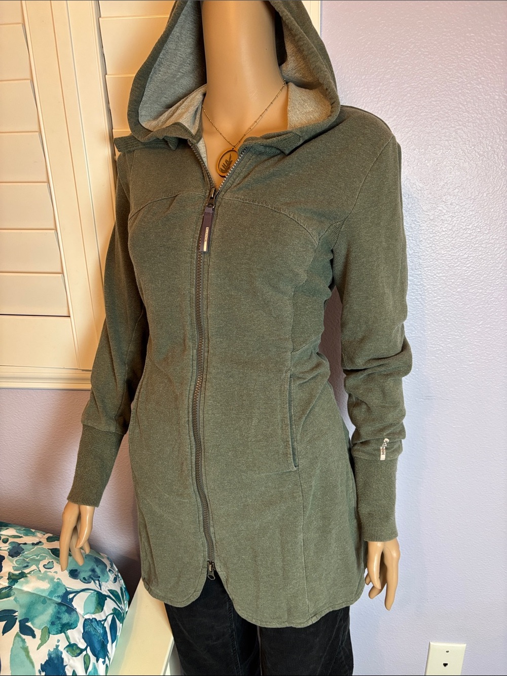 Mondetta Olive Green Hooded Zip-Front Longline Sweatshirt